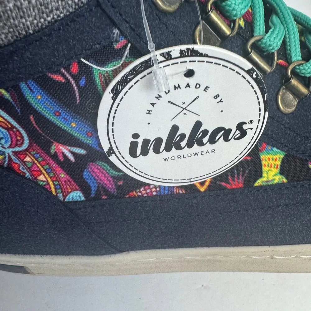 Inkkas Zocalo Camping Boot Mens 11‎ Navy Blue Canvas Bird Print SS210522 New